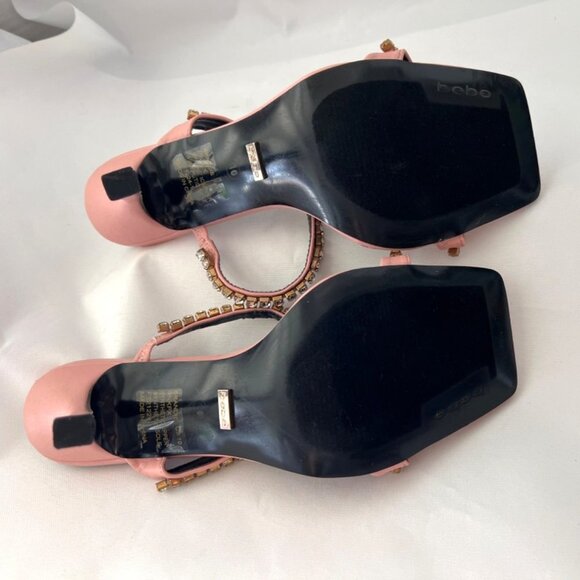 BEBE Pink Sandals Rhinestone Heels square toe slip on Heels Sz 10 - Picture 5 of 7